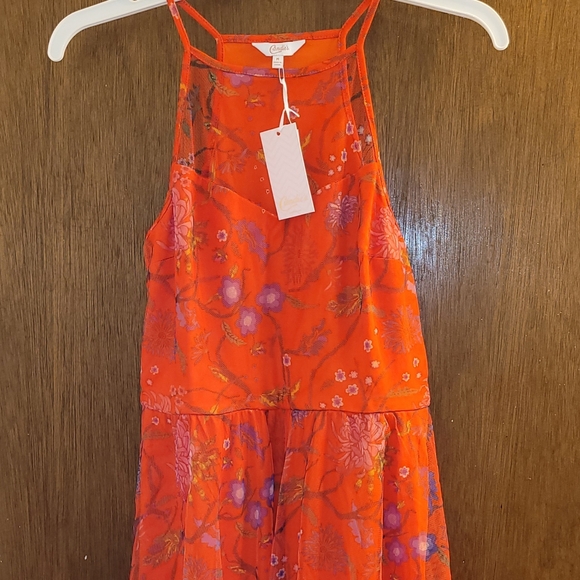 Candie's Dresses & Skirts - Candie's Orange and Purple Floral Mesh Halter Dress NWT!